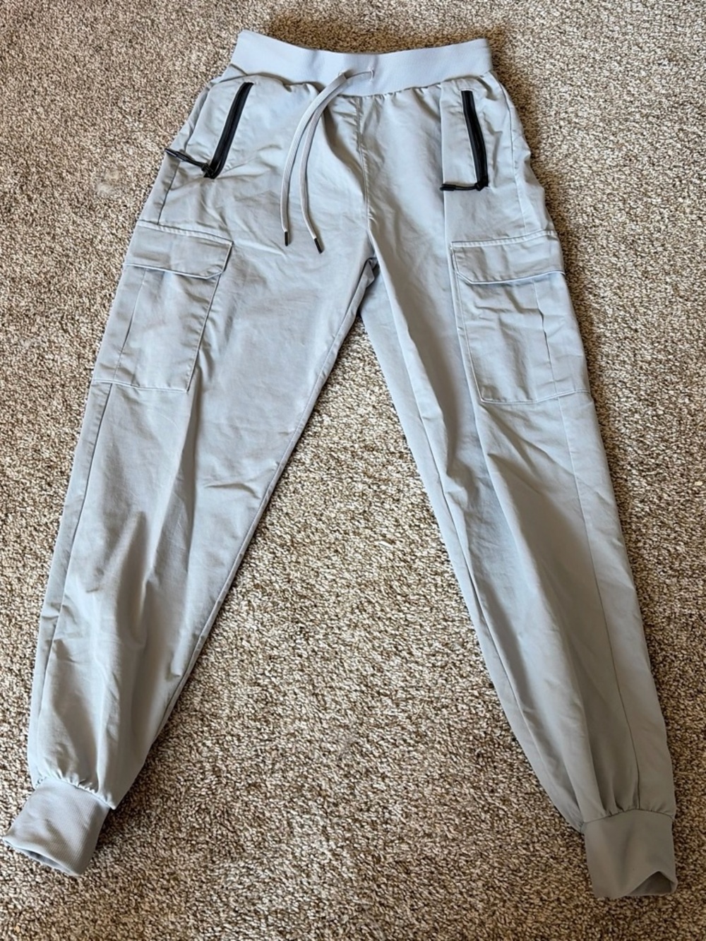 Women Light Gray Cargo Jogger Pants with Zip Pockets